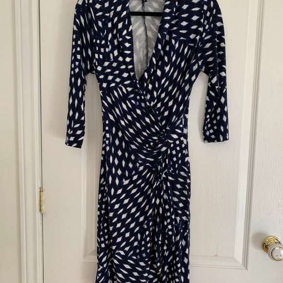 Karen Kane Women Drape Dress Pattern Geometric Blue Casual Work Sz 8 Medium - Picture 5 of 6